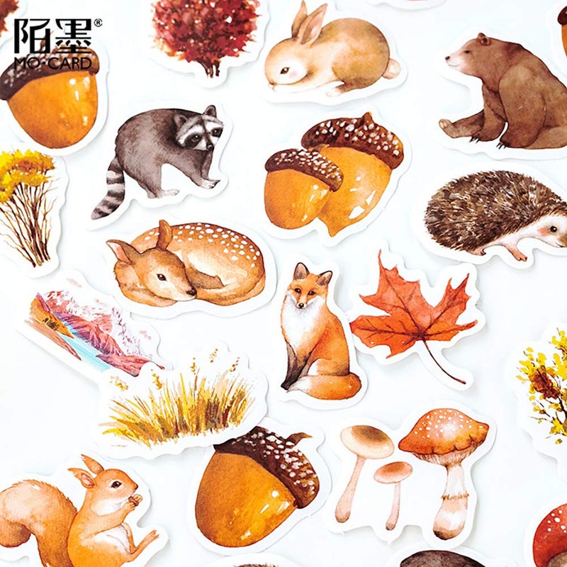 Doraking Small Scrapbooks Laptop Stickers, Doraking 46PCS Boxed Cute Autumn Style Stickers for Laptop, Scrapbooking, Suitcase (Autumn Forest, 46PCS/Box) - Image 2